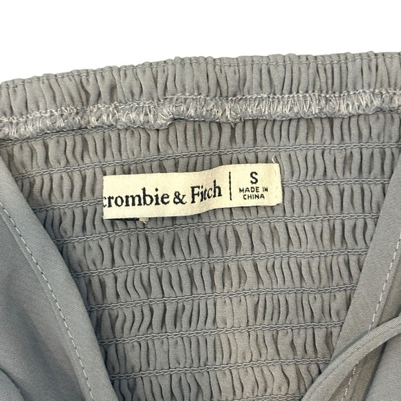 Abercrombie & Fitch Cinched Tie Front Balloon Sleeve Blouse Gray Women’s Small - Picture 4 of 5